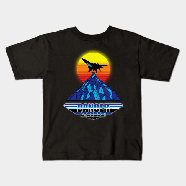 Danger Zone Top Gun Maverick Logo Fly Over Mountain sunset retro vintage 80s because I Was Inverted goose rooster iceman wingman hangman the hard deck Kids T-Shirt by ArtIzMuzikForTheEyez